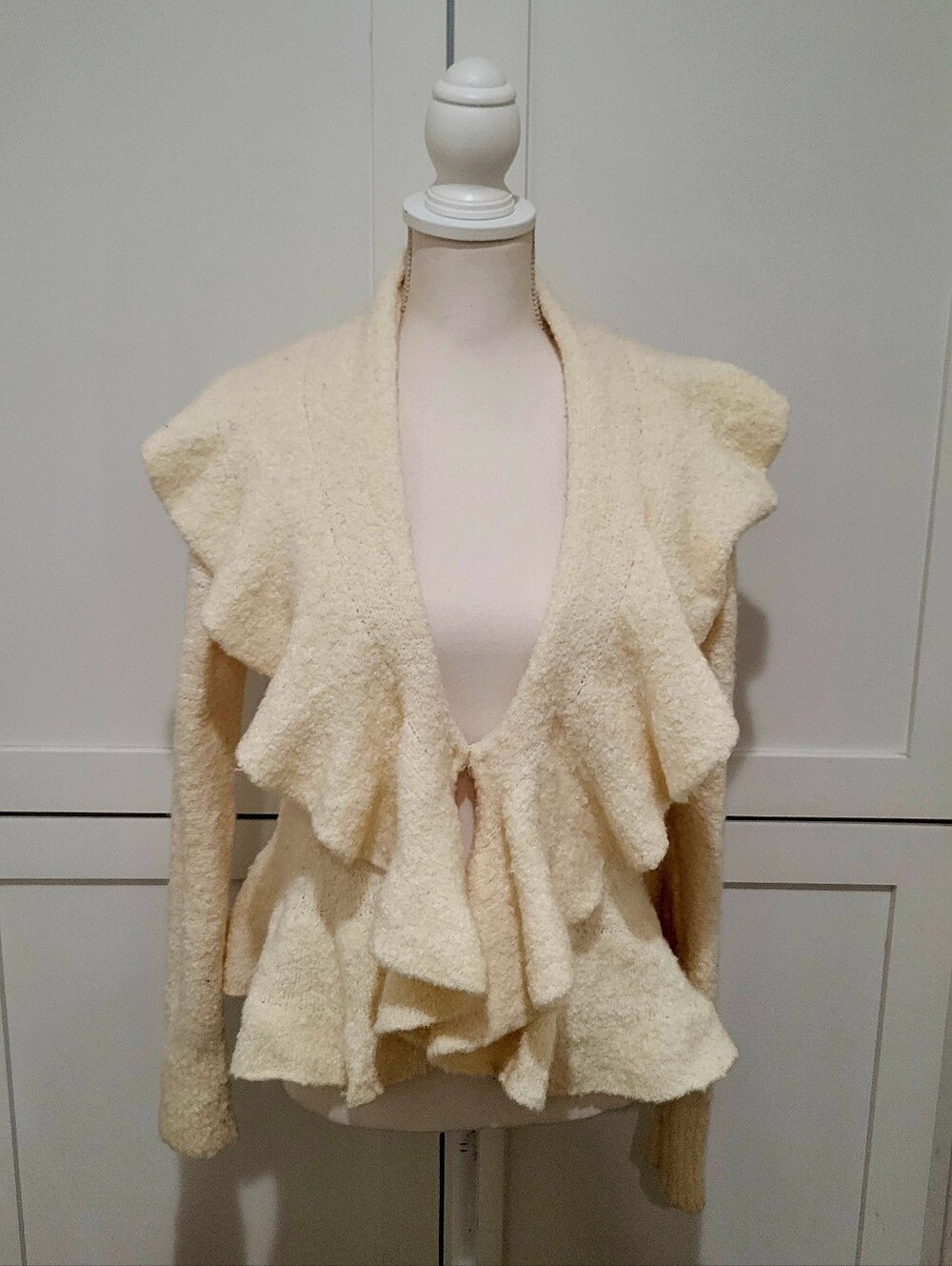 Moda International Cream Ruffle Open-Front Cardigan